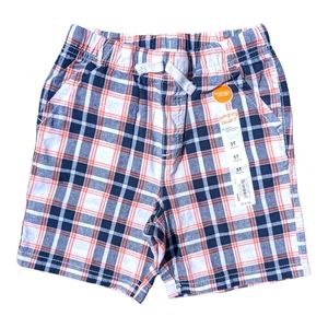 Jumping Beans Boys 5T Plaid Canvas Short Navy/White w/Drawstring